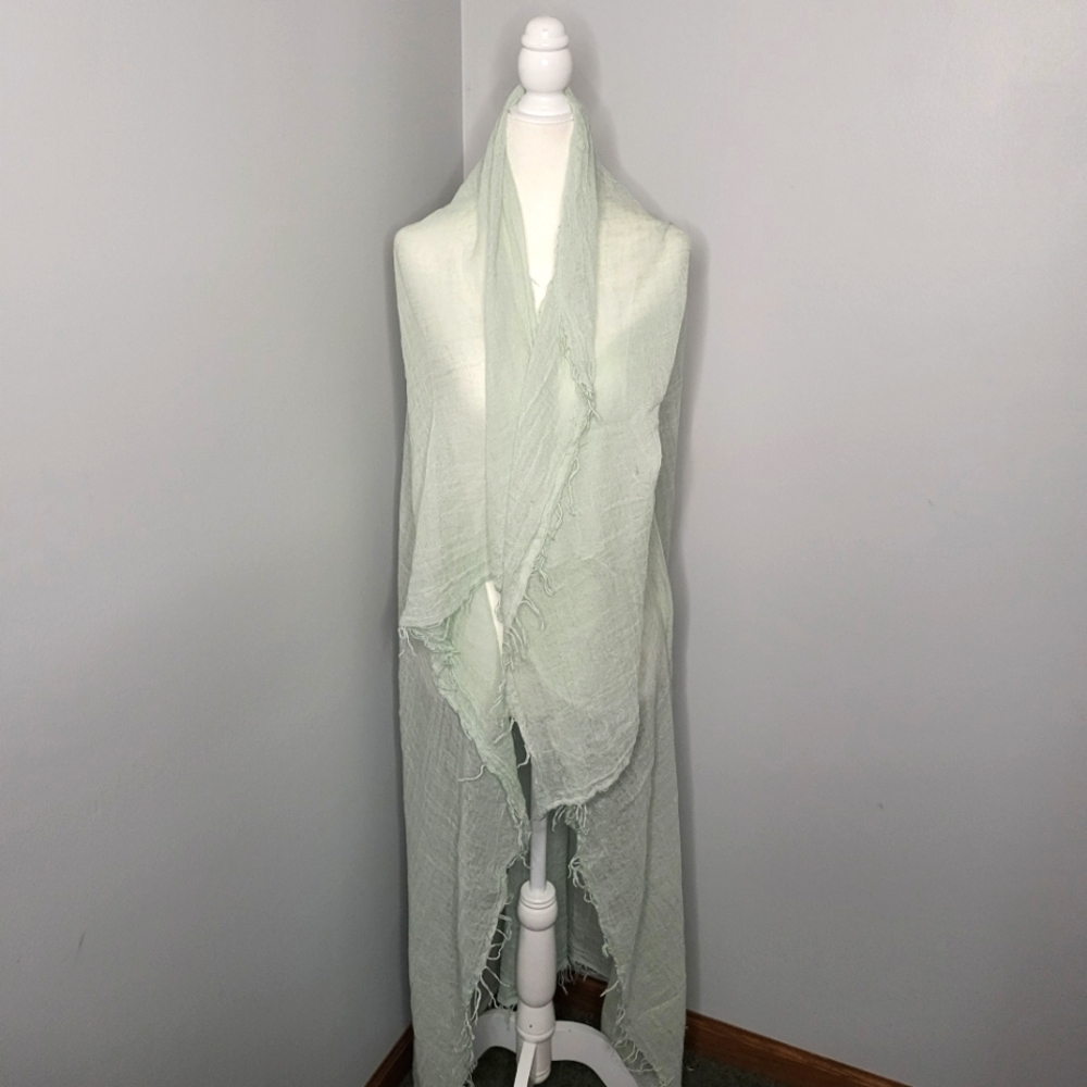 Chan Luu Cashmere and Silk Scarf Shawl Seafoam Green Sheer Fringe EUC Flawless